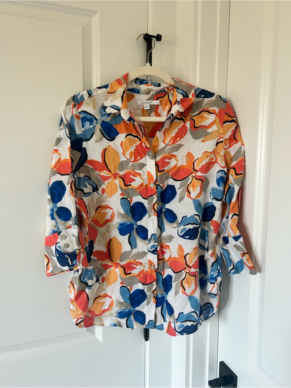Chico's Multicolor Floral Button-Down Shirt - Blue, Orange, Yellow